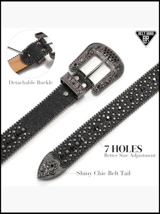 Rhinestone Leather Belt with Detachable Buckle for Women and Men main image 5